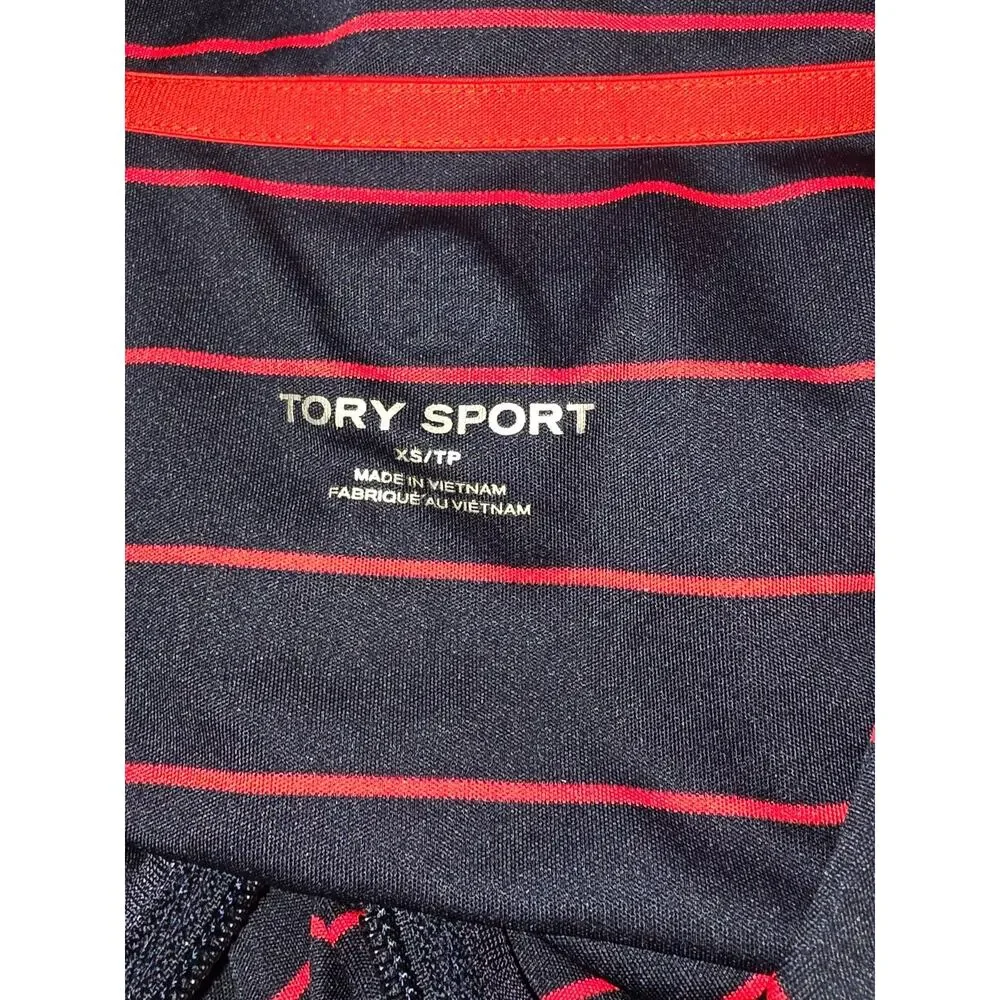 Tory Burch Sport Striped Navy 1/4 Zip Pullover Womens Size XS Golf Tennis Top